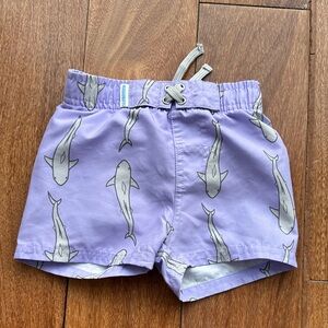 Kids Shark Pattern Swim Trunks - Purple